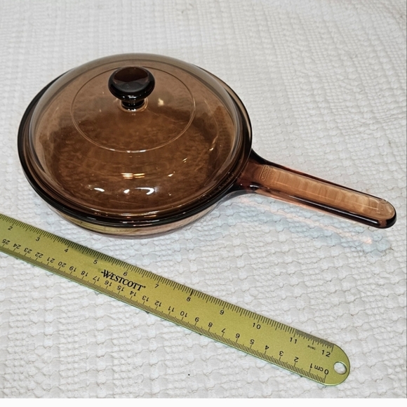 Vintage Pyrex Corning Vision Ware Amber Glass Skillet & Lid Fry Pan Set - Picture 3 of 3